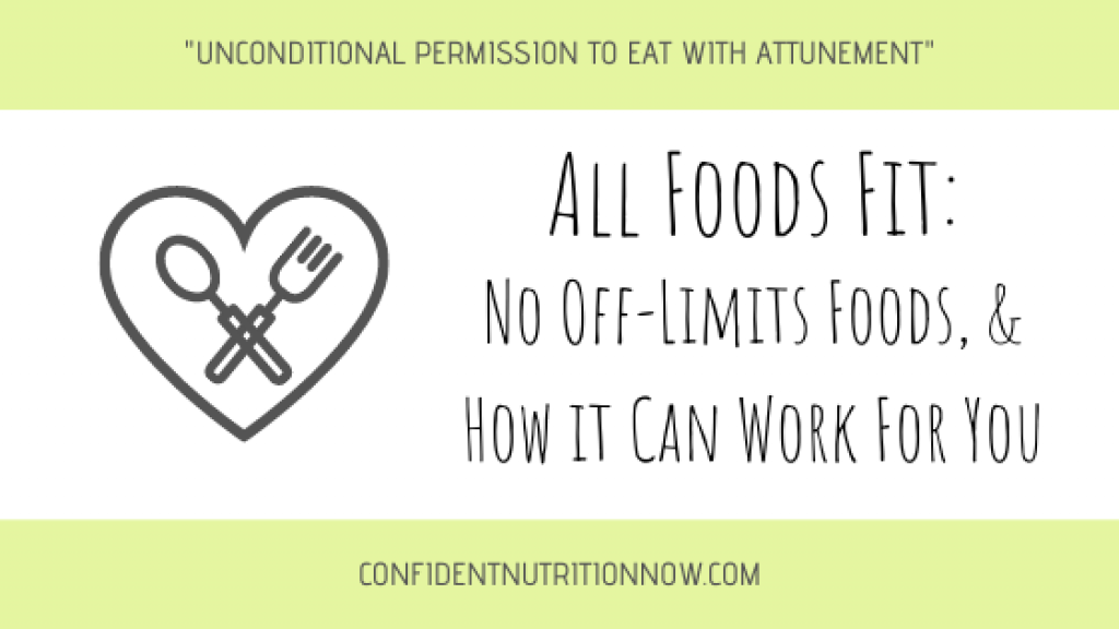 Image header: all foods fit, how it can work for you - "unconditional permission to eat with attunement"
